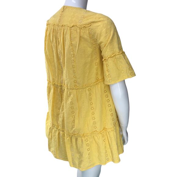 Prose & Poetry Womens Size L Mini Dress Sunflower Yellow Eyelet Cotton Lined - Picture 9 of 15
